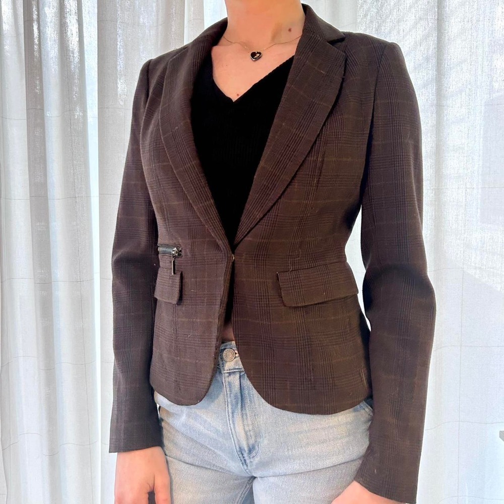 Brown Plaid Fitted Blazer Telluride Clothing Co. Size XS